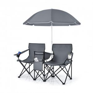 Foldable Picnic Camping Chairs Portable 2 Seater With Umbrella And Cooler Bag