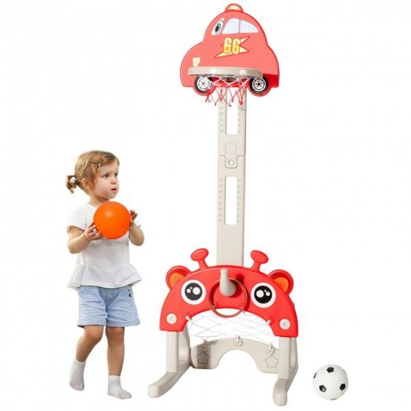 Portable Toddler Kids Basketball Football Adjustable Stand And Hoop Ball Kit Indoor Plastic