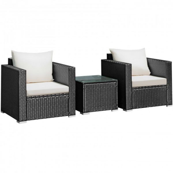 Rattan Garden Furniture Set 2 Piece Conversation Sofa And Coffee Table With Cushion