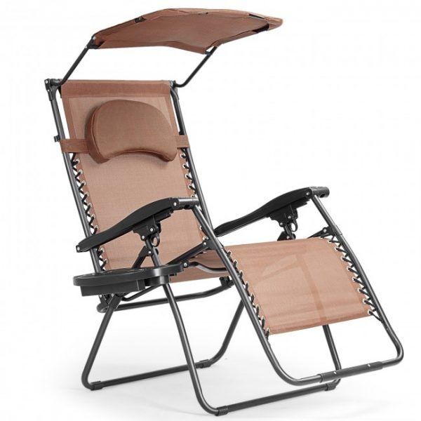 Zero Gravity Pool Chair 250 LB Capacity With Headrest Cup Megazine Holder Shade Canopy