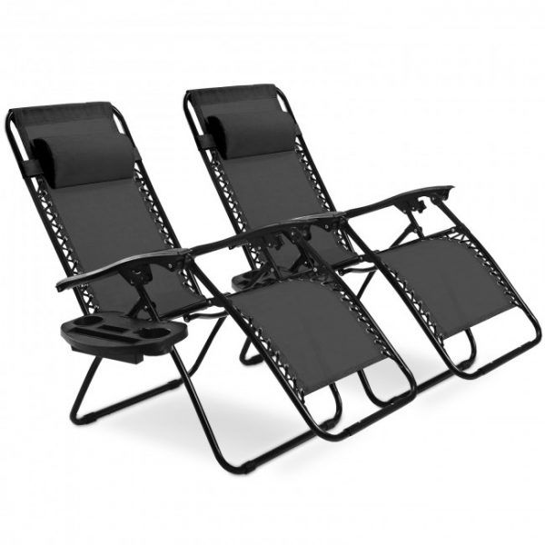Zero Gravity Recliner Chair Outdoor 2 Piece Folding Lightweight With Cup Holder Tray