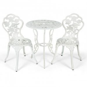 Small Patio Bistro Table And Chairs Aluminium Roses Bloom Design With Umbrella Hole
