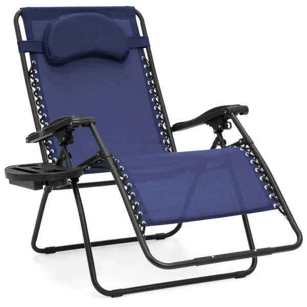 Zero Gravity Garden Lounger Chair Lackable Reclining 160 Degrees With Side Tray Cup Holder Pillow