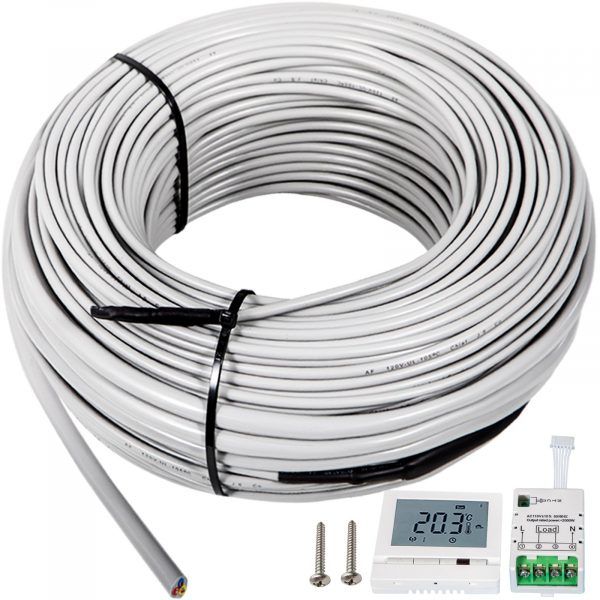 Electric Floor Heating Cable 120 V 10.7 Square Feet With Thermostat Green Energy