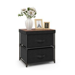 Nightstand With 2 Drawers Farmhouse Modern Bedside Table Small Black
