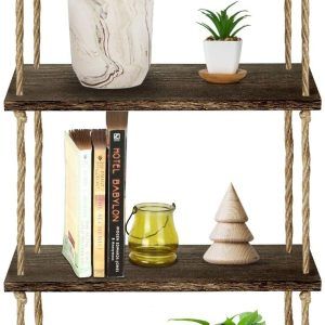 Rustic Hanging Shelves 3 Tier Wall Mounted Floating Storage Unit