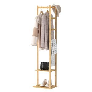 Portable Shirt Hanger Garment Rack Cloth Storage With Shelves Bamboo