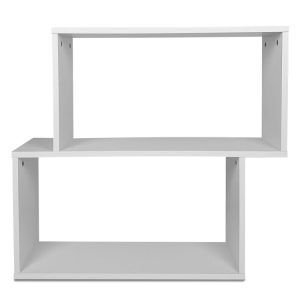 Rustic Wood Bookshelf Modern Geometric 2 Tier Display Shelf White
