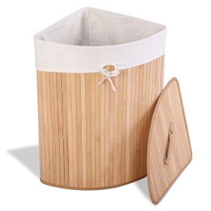 Single Laundry Hamper Corner Dirty Clothes Basket Bamboo With Lid