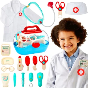 Realistic Play Doctor Set Pretend Medical Kit With Coat Hat