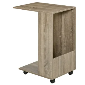 Side Table On Castors C Shaped Modern With Storage Shelves