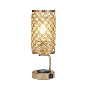 Warm Light Table Lamp Modern Crystal With Dual USB Charging Port