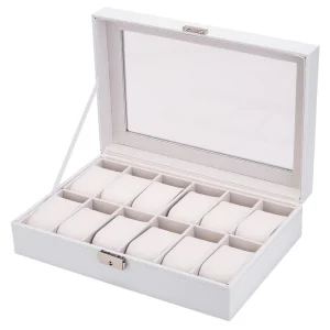 Watch Organizer For Ladies 12 Slots Holder Case PU Leather Box White